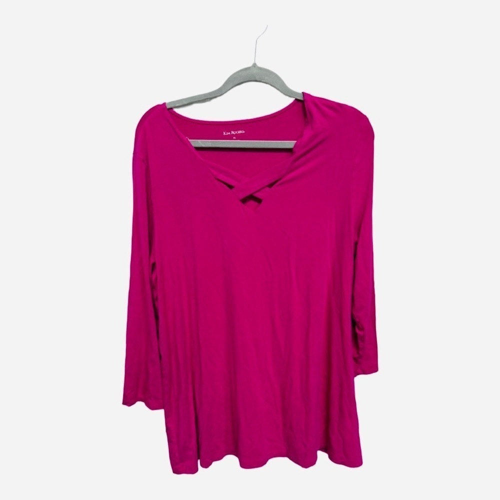 Kim Rogers long-sleeve top with a crisscross V-neckline Tunic Length Pink XL